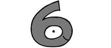 a cartoon drawing of the number 6 with a funny face