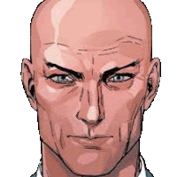 a close up of a man 's face with a bald head and a serious look on his face .