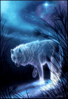 a painting of a white wolf with the year 2014 on the bottom right