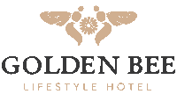 a logo for golden bee lifestyle hotel with a bee and a flower on it