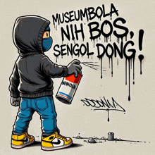 a cartoon of a person spraying graffiti that says " museumbola nih bos "