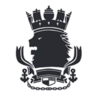 a silhouette of a lion with a crown and anchors