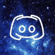 a discord icon is sitting on top of a blue galaxy background .