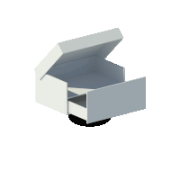 a white box with the lid open and a drawer below it