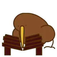 a cartoon drawing of a brown bird with a yellow beak sitting on a bench