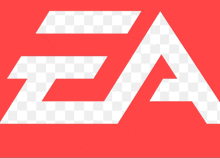 a red and white ea logo with a transparent background