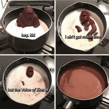 a picture of a gorilla in a pot of milk with the caption hey kid