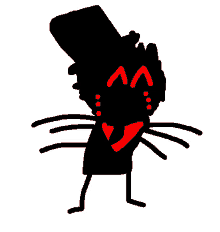 a black cartoon character with a top hat and a red bow tie .