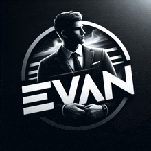 a man in a suit and tie is in a circle with the name evan