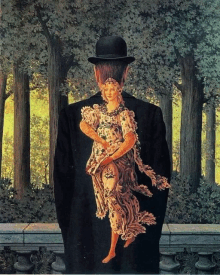 a painting of a man in a hat holding a woman