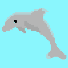 a pixel art drawing of a dolphin with a blue eye