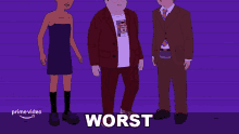 three cartoon characters standing next to each other with the word worst on the bottom right