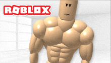 a roblox advertisement with a muscular figure