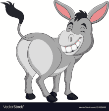 a cartoon donkey is smiling and looking back at the camera