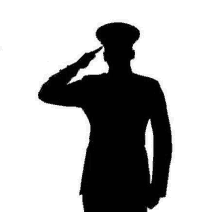 a silhouette of a soldier saluting with his hand on his forehead .