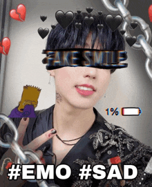 a picture of a person with bart simpson on it and the words #emo #sad