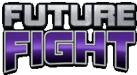 a purple and silver future fight logo with a white background