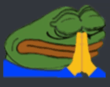 a cartoon frog is praying with his eyes closed and his hands folded