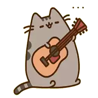 a cartoon cat is holding a guitar with the letter a on its face