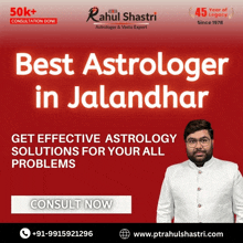 an advertisement for rahul shastri astrologer and vastu expert