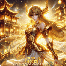 a poster for museum bola situs slot gacor 2021 shows a woman in gold armor