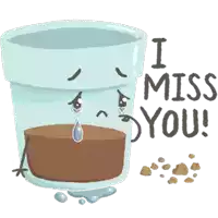 a cartoon of a glass with a face and the words " i miss you " below it