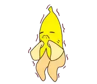 a cartoon drawing of a banana covering its face