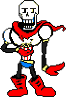 papyrus is a pixel art character from undertale wearing red boots and a red scarf .