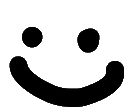 a black and white smiley face with two circles on its eyes and a smile .