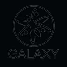 a galaxy logo with a rocket in the center