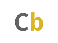 a gray and yellow letter cb on a white surface