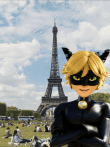 a cartoon character in front of the eiffel tower in paris