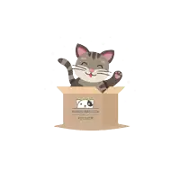 a cat is sitting in a cardboard box with mundo mascota pet shop written on it