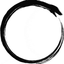 a black circle on a white background with a brush stroke .