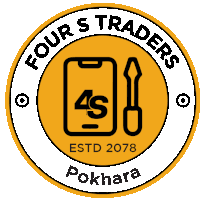 a logo for four s traders pokhara with a phone and screwdriver