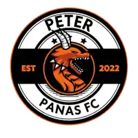 a logo for peter panas fc shows a goat with horns