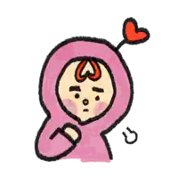 a pink cartoon character with a heart on his head and a heart on his tail .