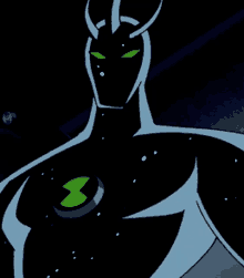 a cartoon character with horns and a green star on his chest