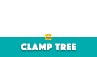 a blue and white sign that says clamp tree on it