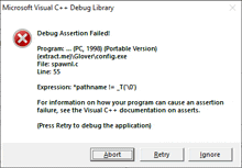 a microsoft visual c ++ debug library window shows a debug assertion failed