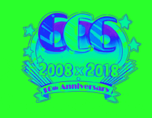 a green background with a blue and purple logo that says ccs 2008 x 2018