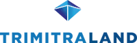 a logo for trimitraland with a blue diamond in the center