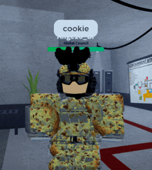 a soldier with a cookie on his head is standing in front of a sign that says containment site