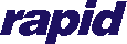 a pixelated image of the word rapid in blue on a white background .