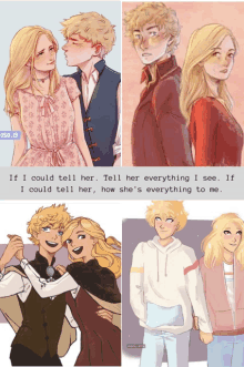 a collage of drawings of a boy and a girl with the words if i could tell her