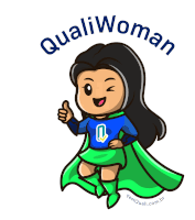 a cartoon of a woman giving a thumbs up with the words qualiwoman written around her