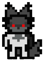 a pixel art drawing of a wolf with red eyes and a white shirt .