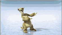 a cartoon character is dancing in the snow and smiling