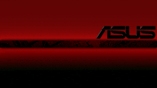 a red and black asus logo on a red background