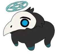 a drawing of a sheep with a pentagram on it 's head